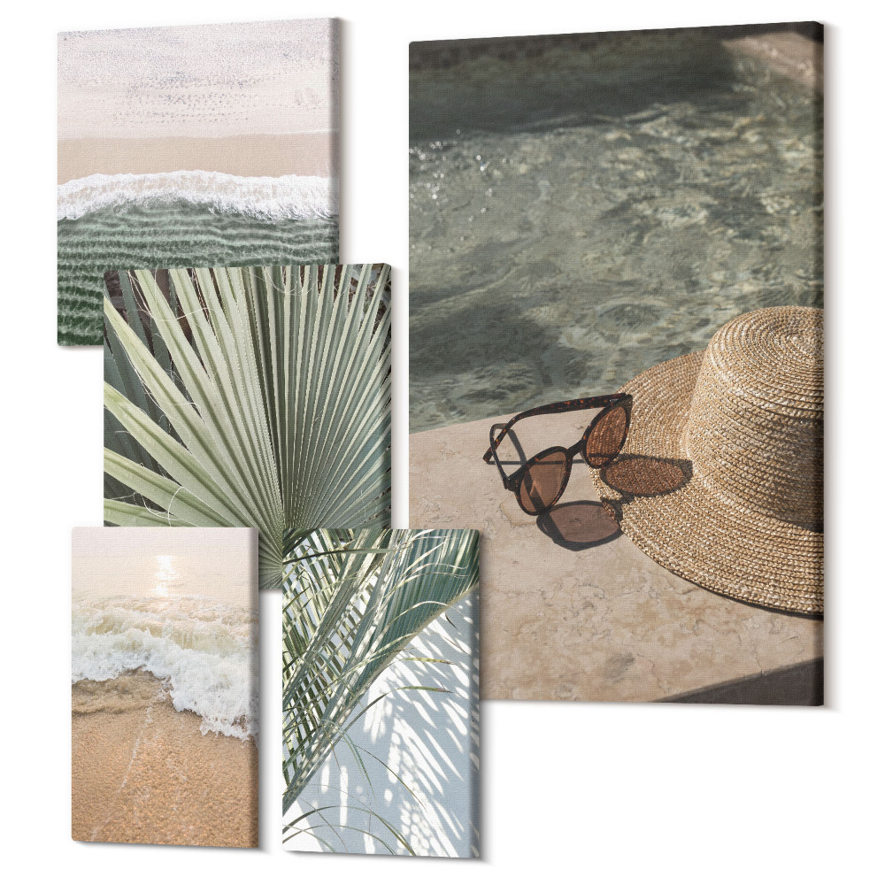 Zestaw obrazów 5 części pentaptyk Stylowe wakacyjne motywy relaksu nad wodą