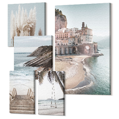 Zestaw obrazów 5 części pentaptyk Stylowe widoki nadmorskie z plażami i architekturą