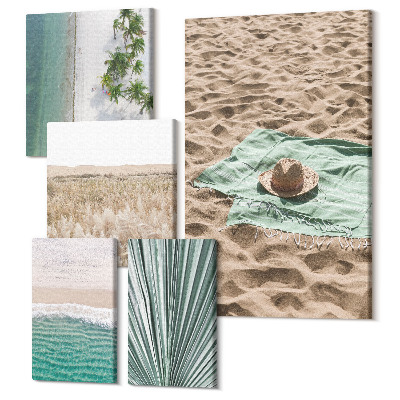 Zestaw obrazów na płótnie pentaptyk Relaksujące plażowe widoki i tropikalna natura