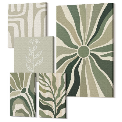 Zestaw obrazów 5 części pentaptyk Abstrakcyjne wzory roślinne w odcieniach zieleni
