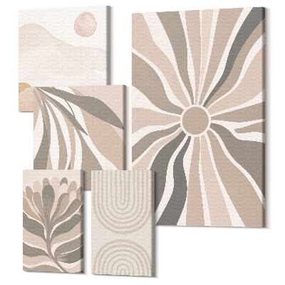 Zestaw obrazów na płótnie pentaptyk Stylowe abstrakcyjne kompozycje w odcieniach natury
