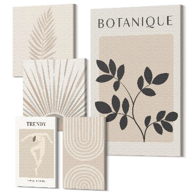 Zestaw obrazów 5 części pentaptyk Stylowe dekoracje w motywach roślinnych i geometrycznych