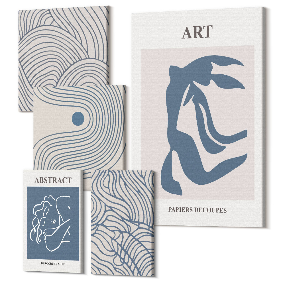 Zestaw obrazów 5 części pentaptyk Abstrakcyjne formy i linie w stylu nowoczesnym