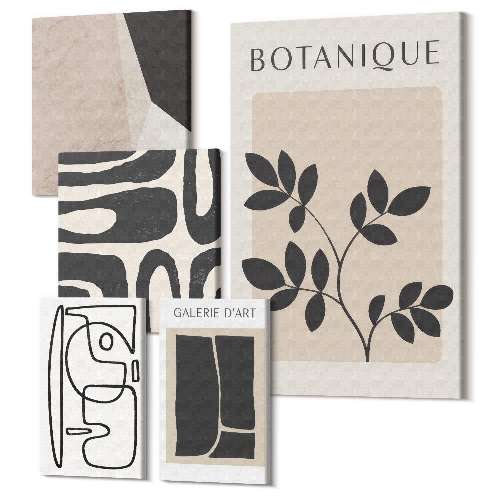 Zestaw obrazów 5 części pentaptyk Stylowe grafiki w minimalistycznym designie z naturą