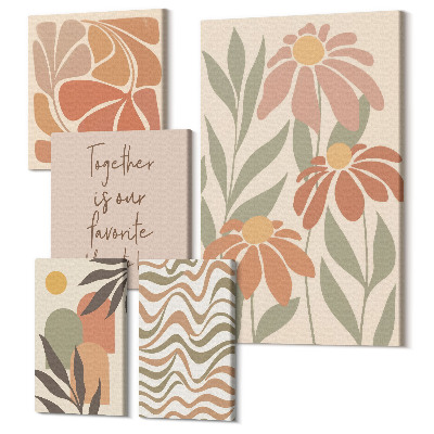 Zestaw obrazów na płótnie pentaptyk Stylowe dekoracje w odcieniach natury i kwiatów