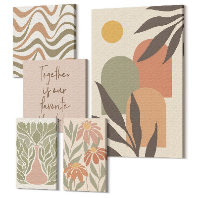 Zestaw obrazów pentaptyk na ścianę Stylowe dekoracje w pastelowych barwach z motywami roślinnymi