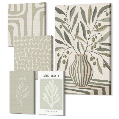 Zestaw obrazów na płótnie pentaptyk Roślinne motywy w stylu skandynawskim z delikatnymi wzorami