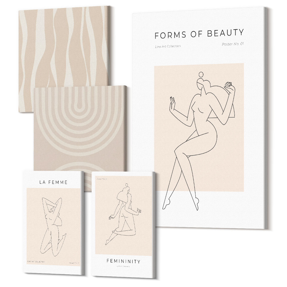 Zestaw obrazów 5 części pentaptyk Minimalistyczne formy piękna w stylu nowoczesnym