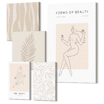 Zestaw obrazów na płótnie pentaptyk Stylowe grafiki z kobiecymi sylwetkami i roślinnymi motywami