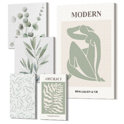 Zestaw obrazów na płótnie pentaptyk Stylowe roślinne motywy w nowoczesnej estetyce dekoracyjnej