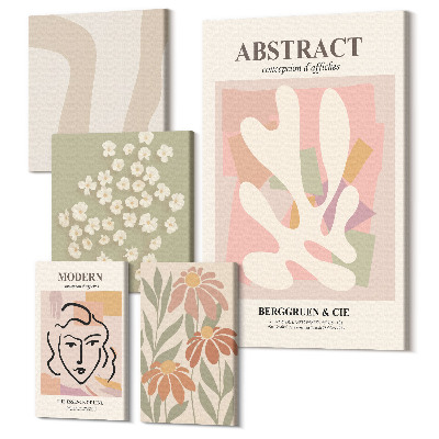 Zestaw obrazów na płótnie pentaptyk Stylowe abstrakcje i kwiatowe motywy do wnętrz