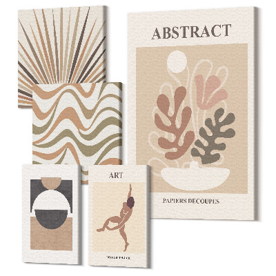 Zestaw obrazów 5 części pentaptyk Stylowe abstrakcje z roślinnymi motywami i formami