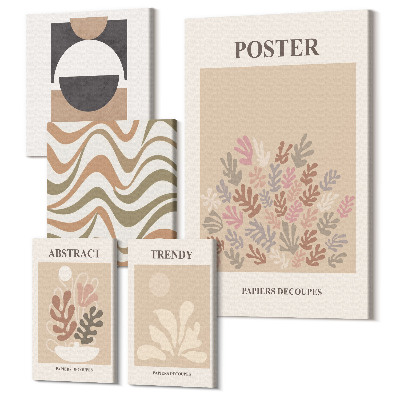 Zestaw obrazów na płótnie pentaptyk Stylowe abstrakcje roślinne w odcieniach ziemi