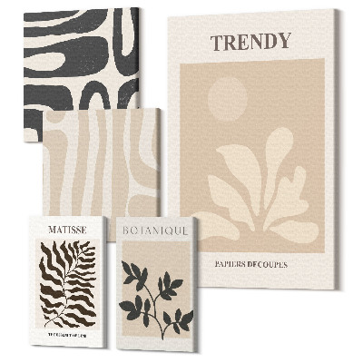 Zestaw obrazów 5 części pentaptyk Stylowe motywy roślinne i geometryczne formy dekoracyjne