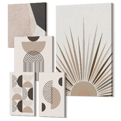 Zestaw obrazów na płótnie pentaptyk Abstrakcyjne formy geometryczne w neutralnych odcieniach