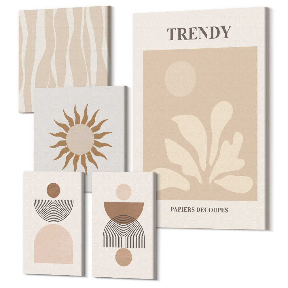 Zestaw obrazów 5 części pentaptyk Stylowe dekoracje w odcieniach abstrakcyjnych form i kształtów