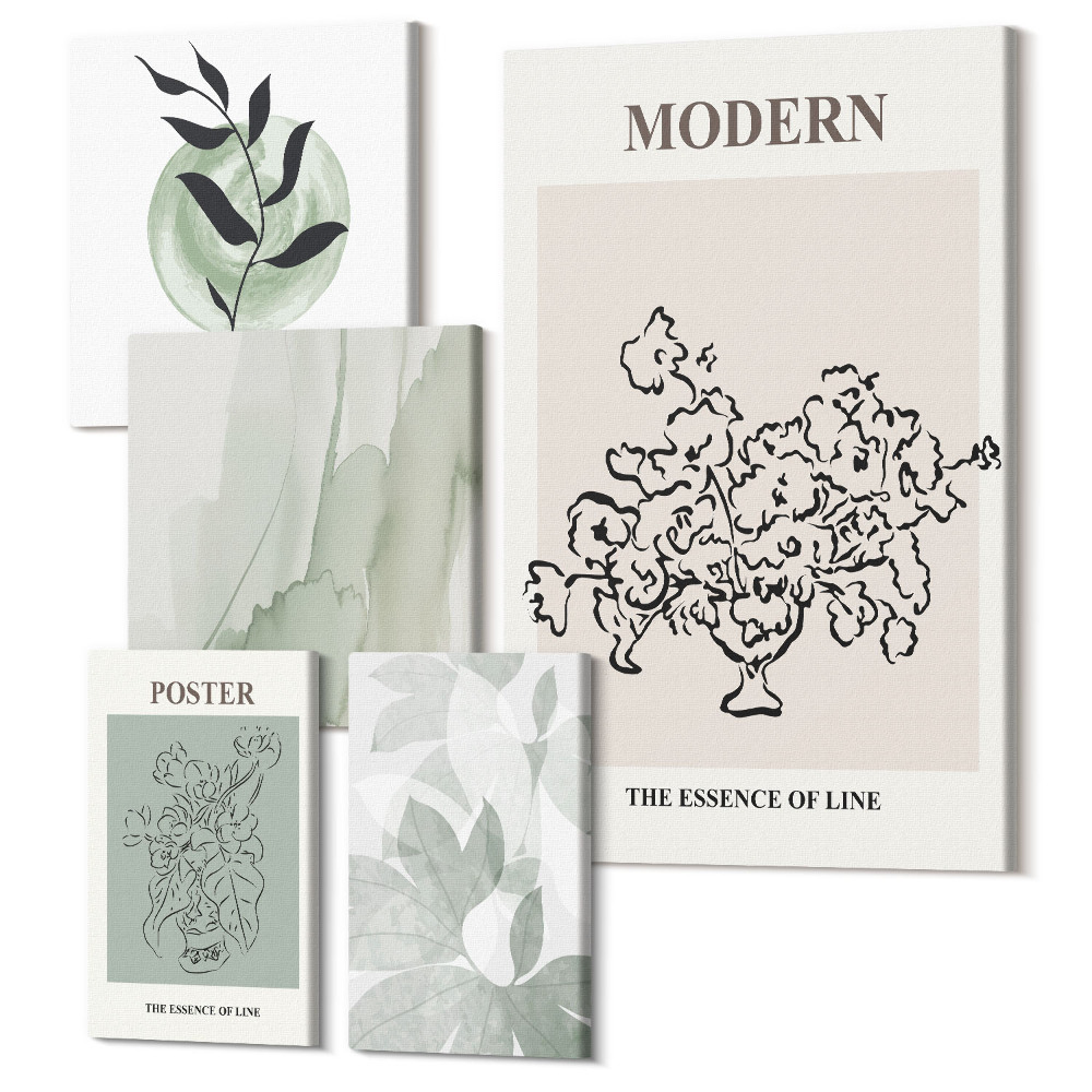 Zestaw obrazów na płótnie pentaptyk Nowoczesne dekoracje w stylu minimalistycznym z roślinnymi motywami