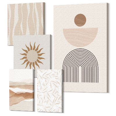 Zestaw obrazów 5 części pentaptyk Stylowe abstrakcyjne formy w odcieniach natury