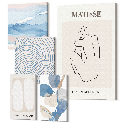 Zestaw obrazów na płótnie pentaptyk Stylowe grafiki z abstrakcyjnymi motywami i naturą