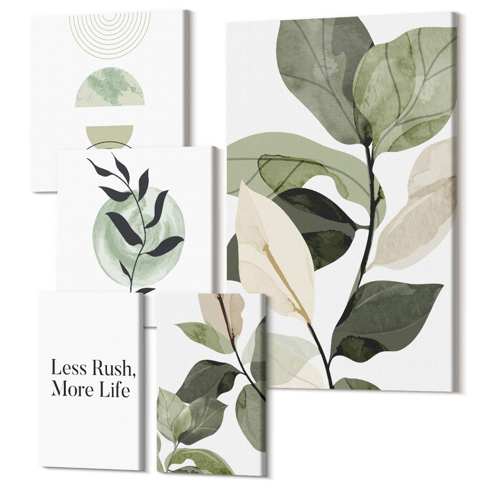 Zestaw obrazów pentaptyk na ścianę Stylowe grafiki z roślinnymi motywami do wnętrz