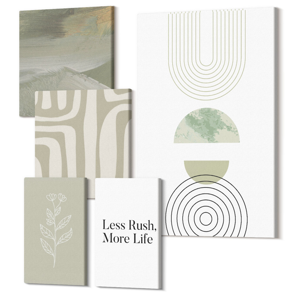 Zestaw obrazów 5 części pentaptyk Stylowe grafiki w pastelowych kształtach i inspiracjach natury