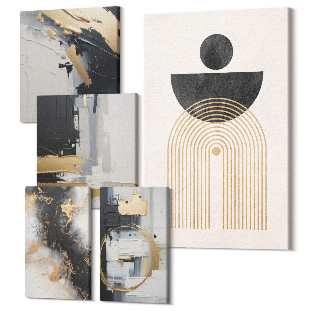 Zestaw obrazów na płótnie pentaptyk Abstrakcyjne kompozycje w stylu nowoczesnym z geometrycznymi kształtami