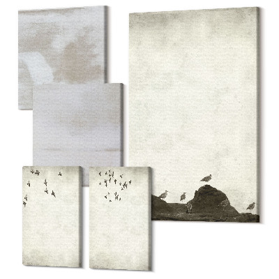 Zestaw obrazów 5 części pentaptyk Lecące stado ptaków industrialne tekstury