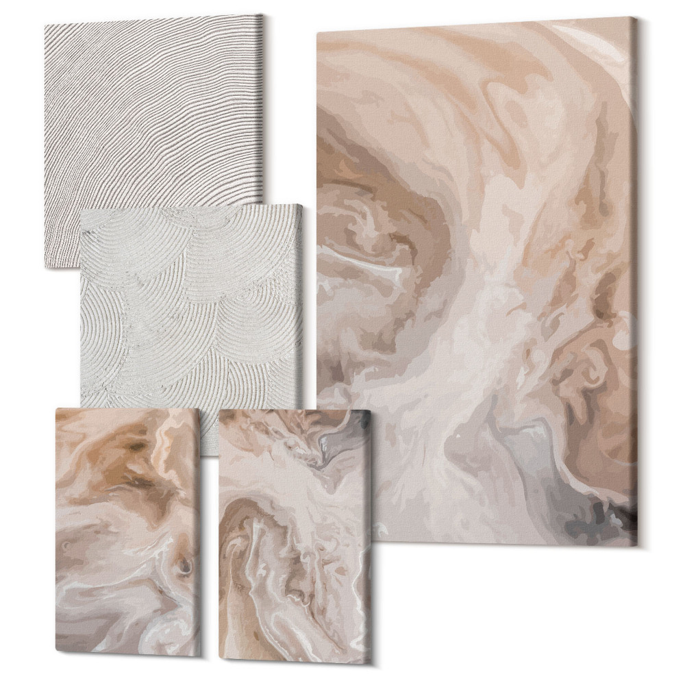 Zestaw obrazów pentaptyk na ścianę Marmurowe wzory abstrakcyjne tekstury kamienia