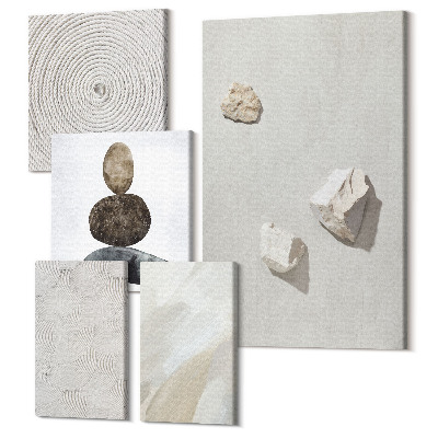 Zestaw obrazów 5 części pentaptyk Piasek kamienie i nowoczesna tekstura farb