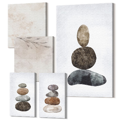 Zestaw obrazów 5 części pentaptyk Stosy kamieni minimalistyczne malarstwo boho