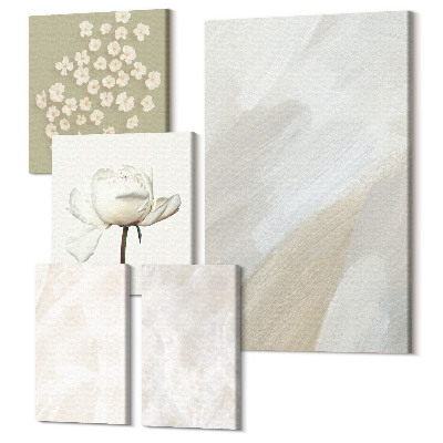 Zestaw obrazów 5 części pentaptyk Kwiaty i modne tekstury delikatny styl boho