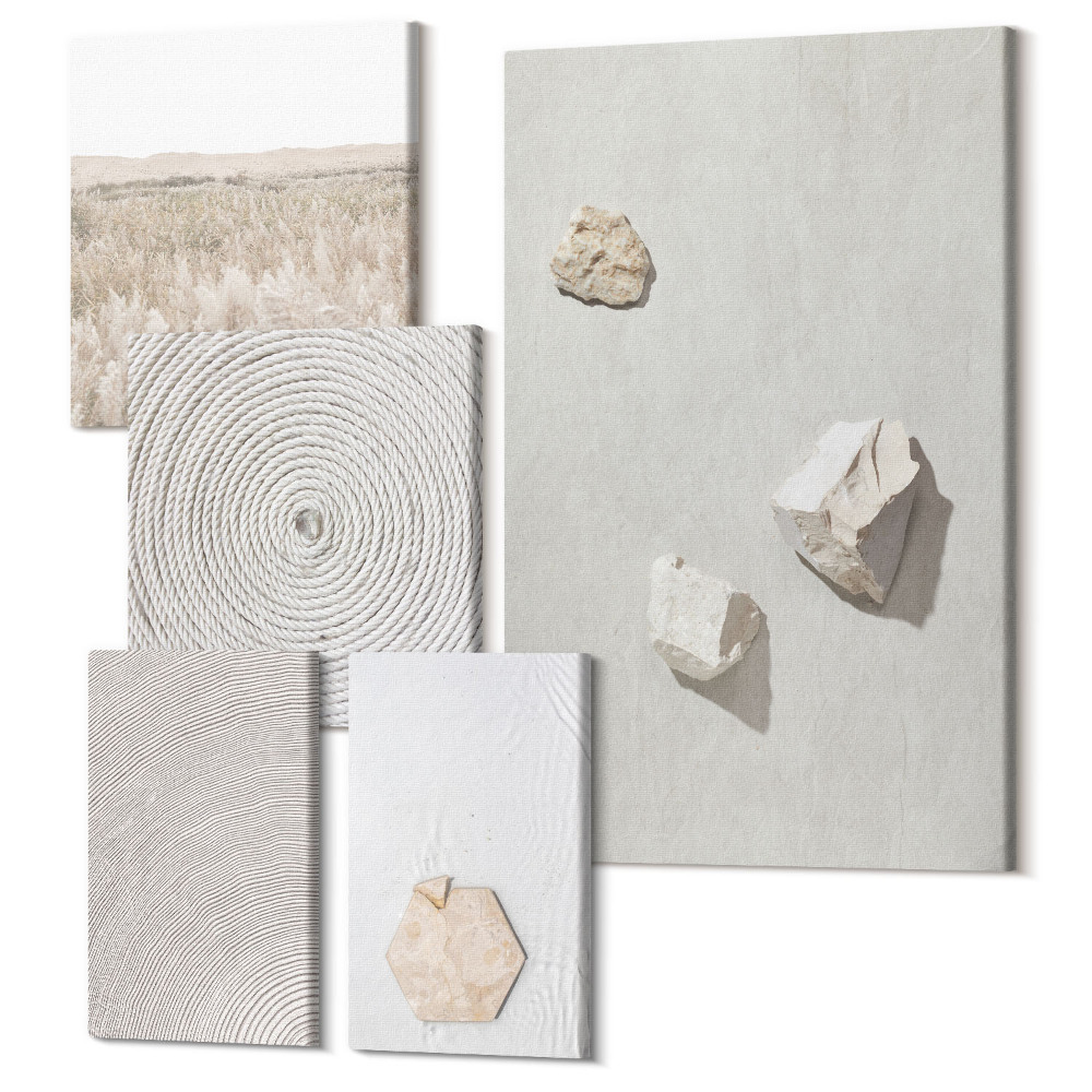 Zestaw obrazów pentaptyk na ścianę Jasne tekstury na piasku styl delikatny boho