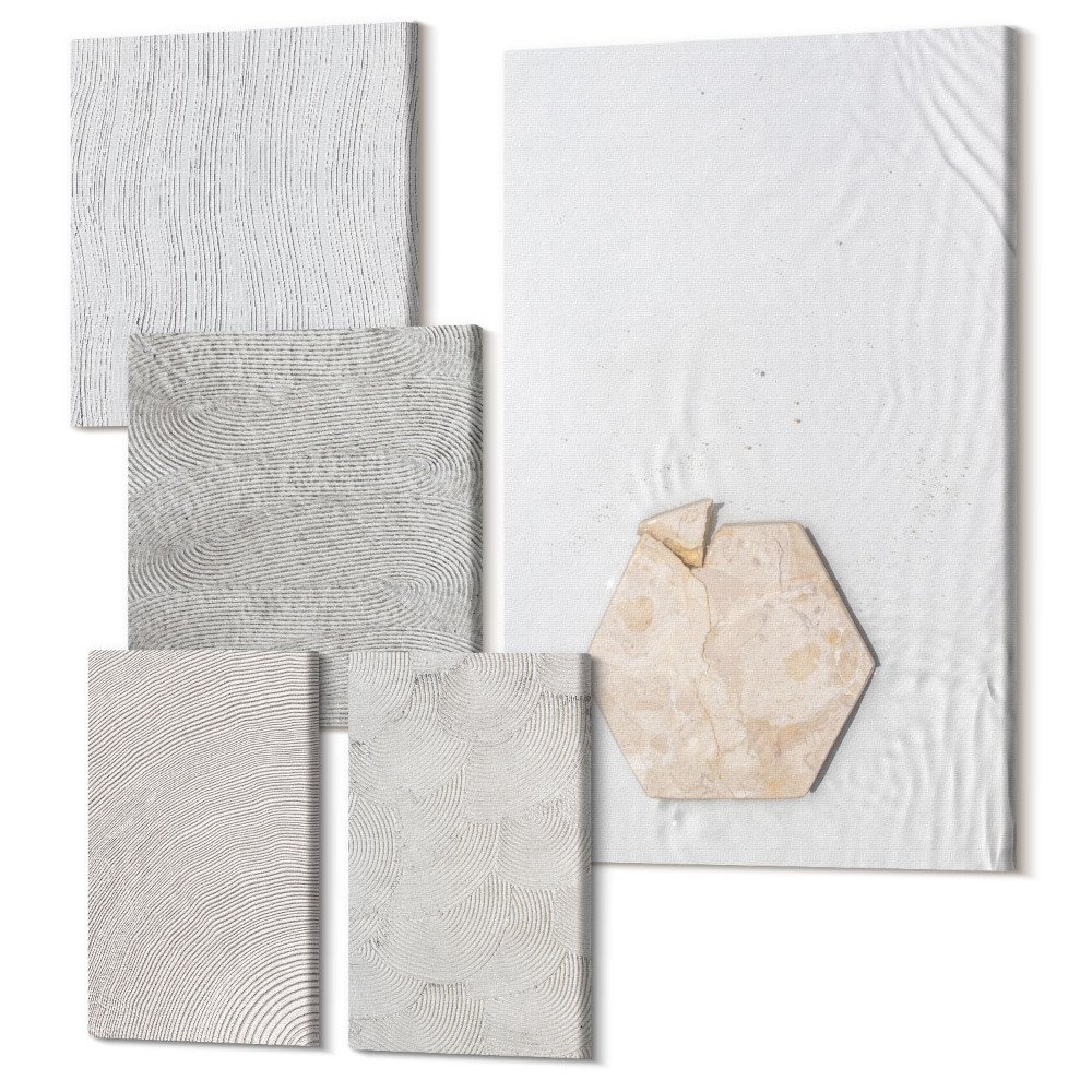 Zestaw obrazów 5 części pentaptyk Jasne tekstury na piasku styl boho delikatny