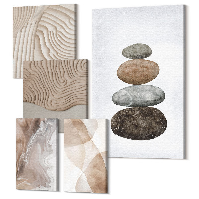 Zestaw obrazów na płótnie pentaptyk Abstrakcja kształtów malowane struktury w pastelowych barwach