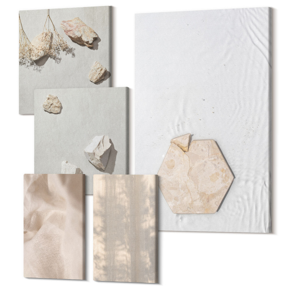Zestaw obrazów na płótnie pentaptyk Subtelne tekstury w stylu naturalnym boho
