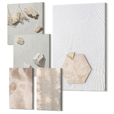 Zestaw obrazów na płótnie pentaptyk Subtelne tekstury w stylu naturalnym boho