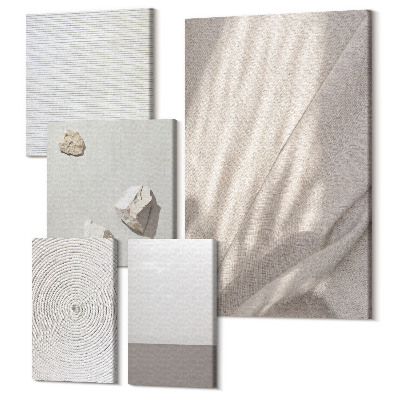 Zestaw obrazów pentaptyk na ścianę Delikatne naturalne tekstury w stylu boho