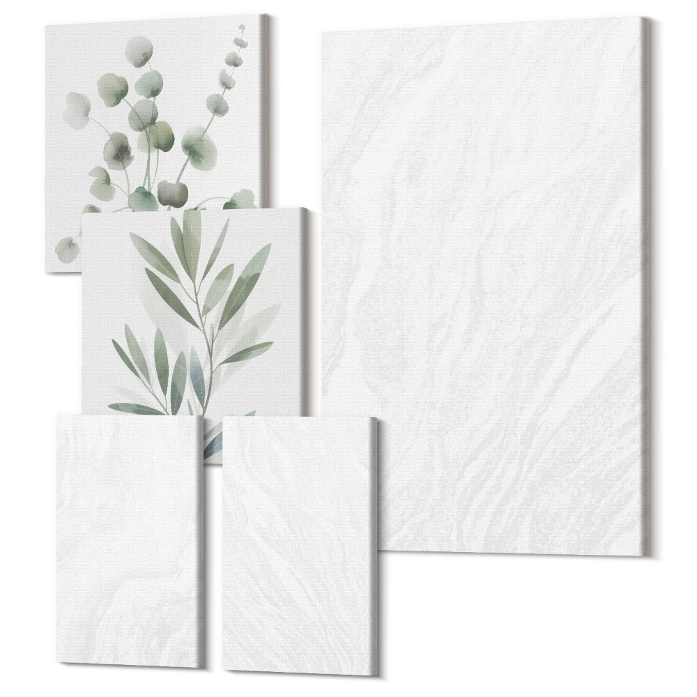 Zestaw obrazów 5 części pentaptyk Elegancki marmur linearna struktura kamienna pastelowe gałązki