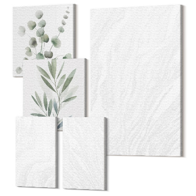 Zestaw obrazów 5 części pentaptyk Elegancki marmur linearna struktura kamienna pastelowe gałązki