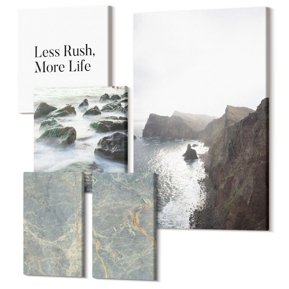 Zestaw obrazów na płótnie pentaptyk Zielony marmur napis i melancholijne widoki