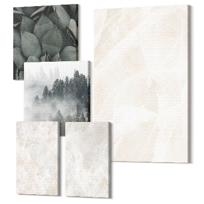 Zestaw obrazów 5 części pentaptyk Kamienne pastelowe struktury białego marmuru