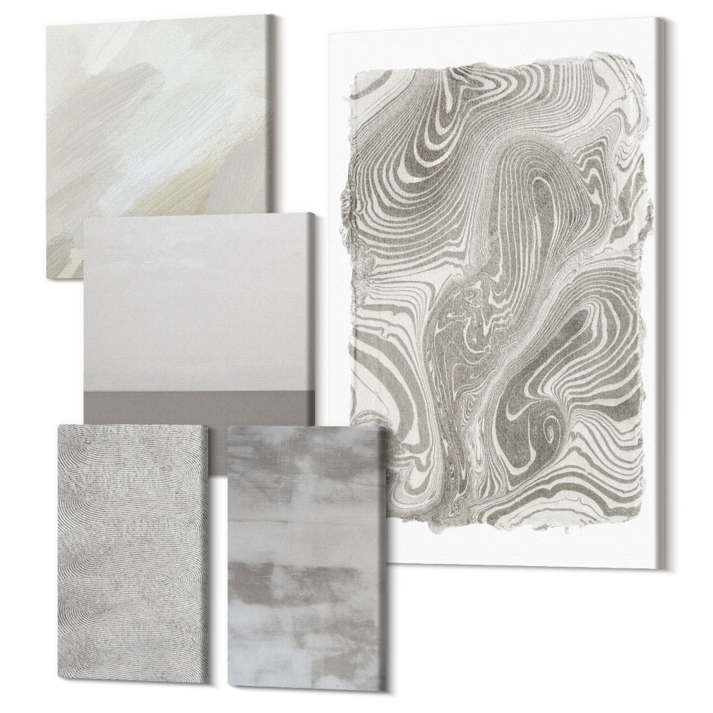 Zestaw obrazów na płótnie pentaptyk Industrialne struktury abstrakcyjne wzornictwo