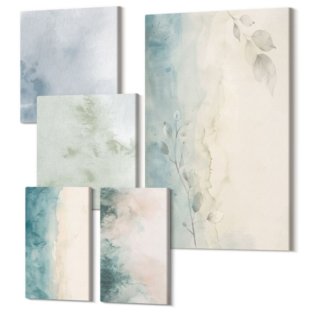 Zestaw obrazów pentaptyk na ścianę Rozlane akwarele na płótnie minimalistyczny styl