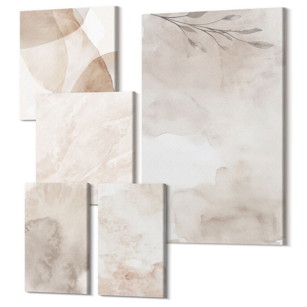 Zestaw obrazów 5 części pentaptyk Rozlane farby akwarelowe tekstury styl boho