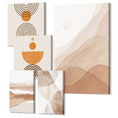 Zestaw obrazów pentaptyk na ścianę Struktury w różnych odcieniach minimalizm