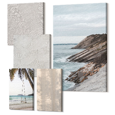Zestaw obrazów pentaptyk na ścianę Letni piasek i nadmorskie widoki letnie krajobrazy