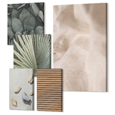 Zestaw obrazów na płótnie pentaptyk Kamienie drewno tkanina różne tekstury