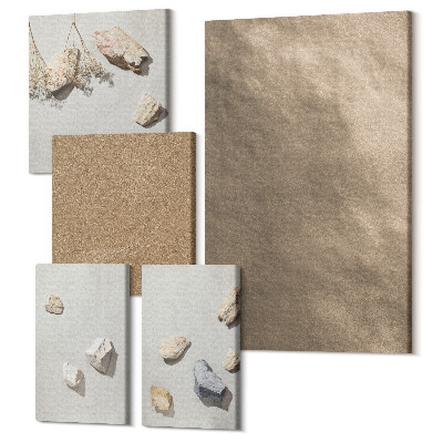 Zestaw obrazów na płótnie pentaptyk Kamienie na plaży naturalne struktury