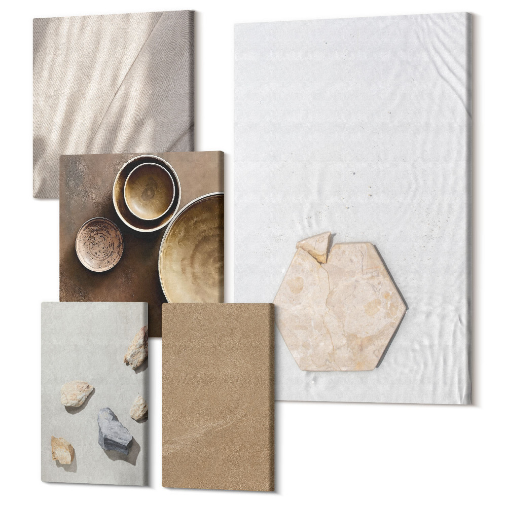 Zestaw obrazów pentaptyk na ścianę Minimalistyczne tekstury w ciepłych kolorach
