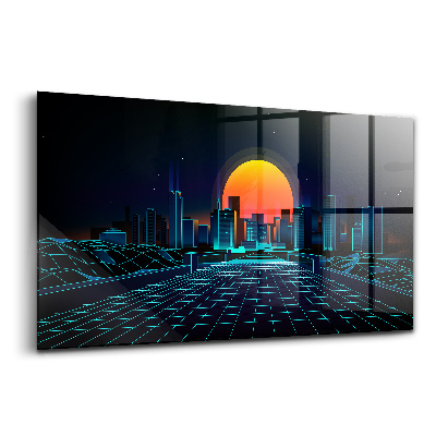 Obraz na szkle Cyberprzestrzeń miasto